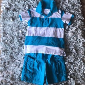 Turquoise and white pilot shirt and short set